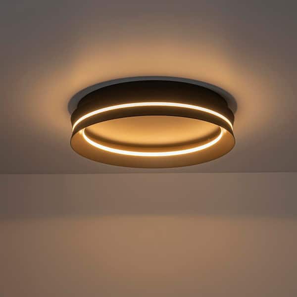 2-Light 15.75 in Round Matte Black and Gold Integrated LED Round Flush Mount Ceiling Light for Foyer Kitchen Living Room