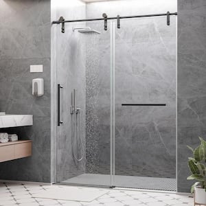 56- 60 in. W x 75 in. H Sliding Frameless Shower Door/Enclosure in Stainless Steel with Clear Glass, Black