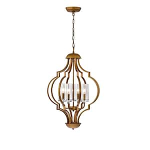 Pilan 4-Light Gold Lantern Style Chandelier for Dining/Living Room, Bedroom with No Bulbs Included