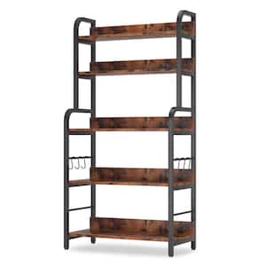 Keenyah Rustic Brown Baker's Rack with 5-Tier and 6-Hooks Kitchen Microwave Oven Stand with Storage Shelves