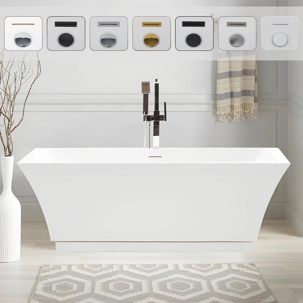 Vanity Art 59" White Acrylic Freestanding Bathtub with Center Drain