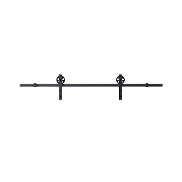 78 in. Wagon Rail System Sand Black with Large Wheels Hardware for Barn Door