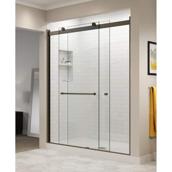 Basco Rotolo 60 in. x 70 in. Semi-Frameless Sliding Shower Door in Oil Rubbed Bronze with Handle