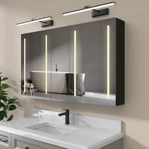 50 in. W x 30 in. H Rectangular Aluminum Anti-Fog Dimmable Black Smart Lighted Medicine Cabinet with Mirror for Bathroom