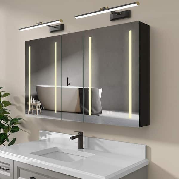 NTQ Zevra 50 in. W x 30 in. H Rectangular Aluminum Anti-Fog Black Smart LED Medicine Cabinet with Mirror for Bathroom