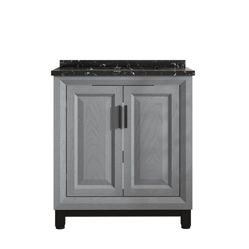 30  Freestanding Vanity with Marble Top and Storage Cabinet - Gray (incomplete)