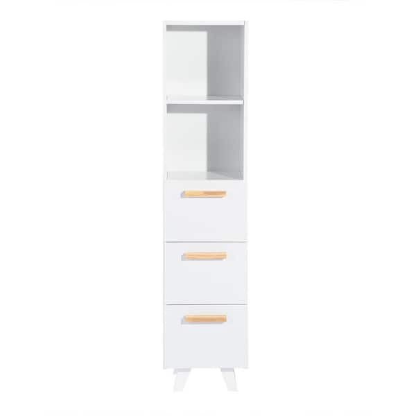 Tileon 13.80 in. W x 11.90 in. D x 60 in. H White Wooden Slim Linen Cabinet