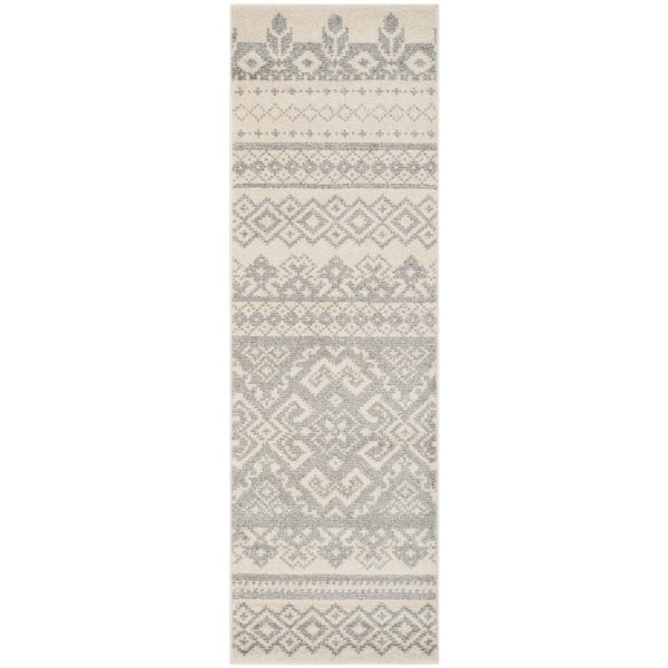 SAFAVIEH Adirondack Ivory/Silver 3 ft. x 12 ft. Geometric Diamond Runner Rug