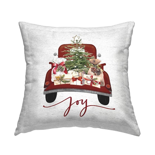 Joy Holiday Car Presents Red Square Outdoor Throw Pillow