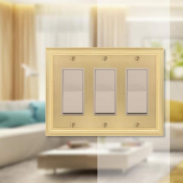 Hallcrest 3 Gang Rocker Metal Wall Plate - Satin Brass