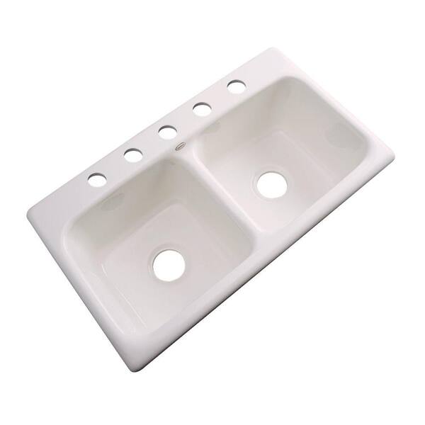 Thermocast Brighton Drop-In Acrylic 33 in. 5-Hole Double Bowl Kitchen Sink in Bone
