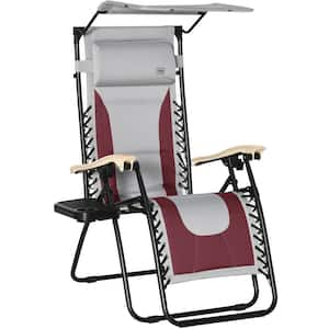 Zero Gravity Wine Red Metal Outdoor Lounge Chair, Folding Reclining Patio Chair, with Cup Holder, Shade Cover