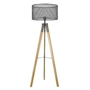60 in. Black 1 Light 1-Way (On/Off) Tripod Floor Lamp for Liviing Room with Metal Round Shade