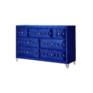 Dante 7-Drawer Blue Velvet Dresser 39 in. x 60 in. x 19 in.