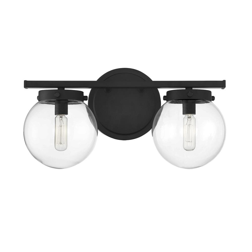 Linda 2-Light Matte Black Outdoor Vanity Light with Clear Glass