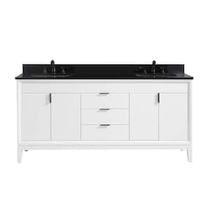 Emma 73 in. W x 22 in. D x 35 in. H Bath Vanity in White with Granite Vanity Top in Black with White with Basins