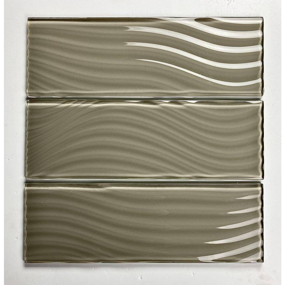Beige Glossy Textured Glass Subway Wall Tile 4x12