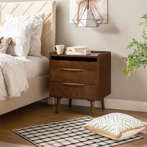 Kate Walnut Mid-century Style 3-Drawer 24 in. W Nightstand with Solid Wood Legs