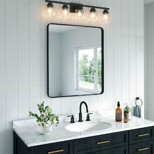 32 in. W x 36 in. H Rectangular Aluminum Framed Wall Bathroom Vanity Mirror in Black