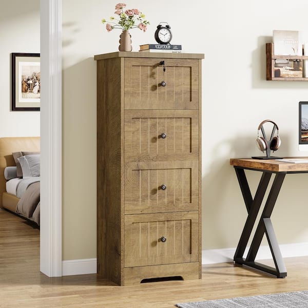 BYBLIGHT Atencio 4-Drawer Walnut Wood 20.87in. Vertical File Cabinet Filing Cabinet Office Organizer for Legal/A4/Letter Size