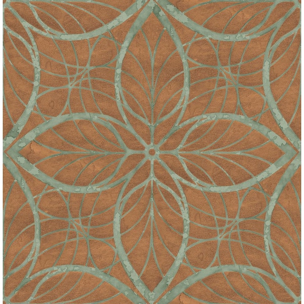 Seabrook Designs Patina Lattice Metallic Copper and Veridian Green Geometric Paper Strippable Roll (Covers 56.05 sq. ft.)