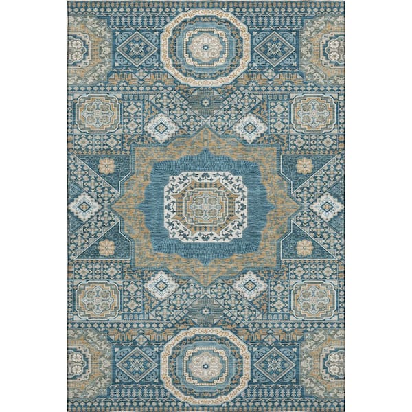 Mayfield Premium Machine Washable Abstract AMF2525 Teal 10 ft. x 14 ft. Area Rug
