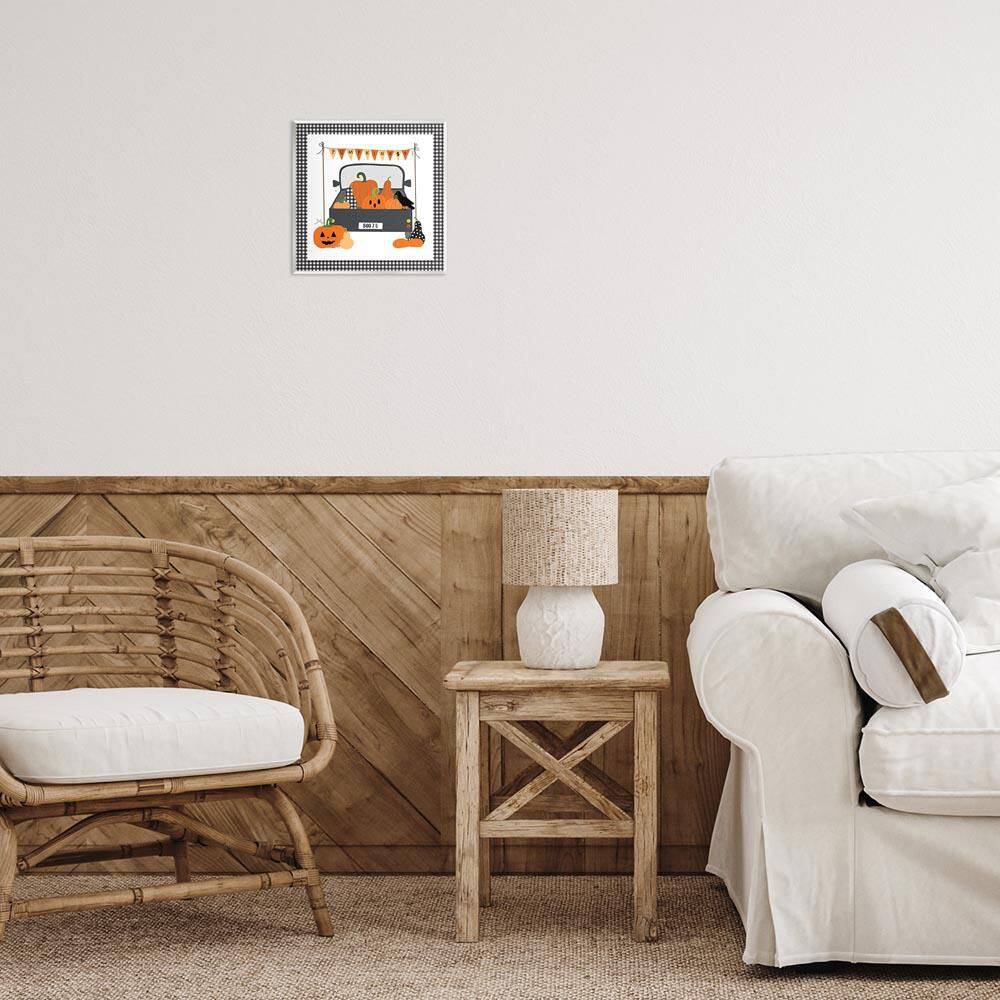 Pumpkin Truck with Gingham Border by Sazerelli Designs Unframed Abstract Graphic Art Print 12 in. x 12 in. price history on PriceWatchPro