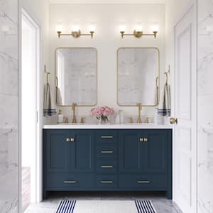 Cambridge 61 in. W x 22 in. D x 36 in. H Vanity in Midnight Blue with Pure White Quartz Top