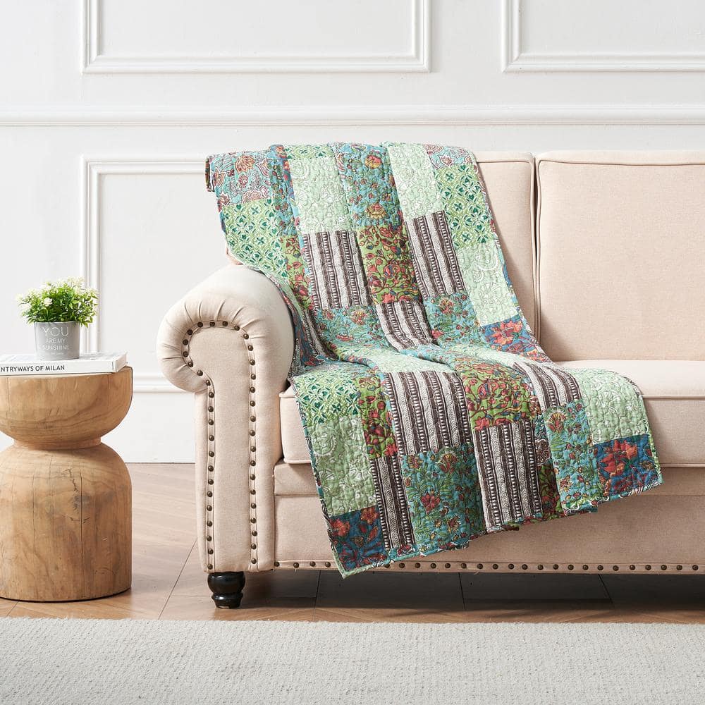 Greenland Home Fashions Jasmin Patchwork Printed Quilted Reversible Throw Blanket