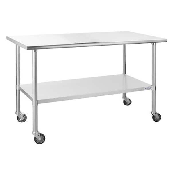 Tileon Silver Stainless Steel Kitchen Utility Table With Caster Wheels