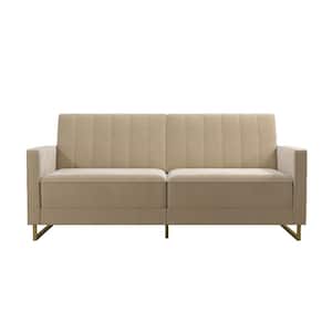 Skylar Ivory Velvet Modern Coil Futon/Sofa Bed