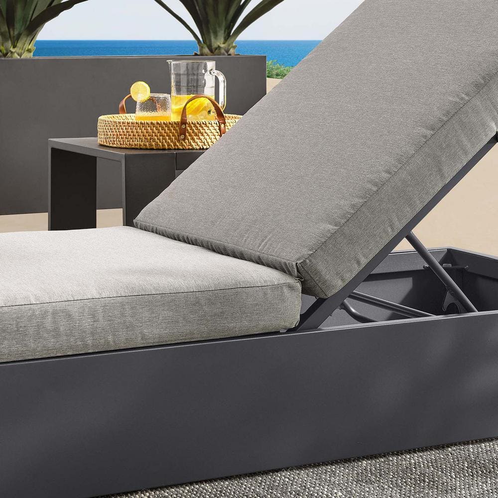 Tahoe Gray Powder-Coated Aluminum Outdoor Chaise Lounge with Cushions