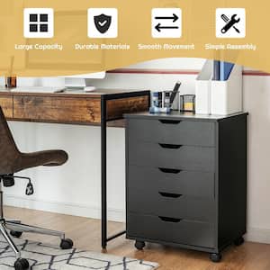 Black 5-Drawer Chest Storage Dresser Floor Cabinet Organizer with Wheels