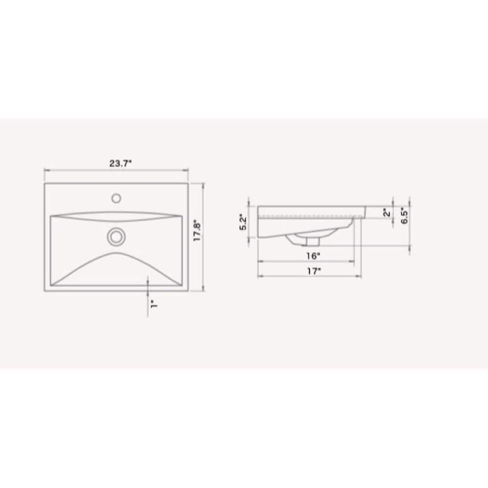 Elite 24'' White Ceramic Rectangular Wall Mount Bathroom Sink