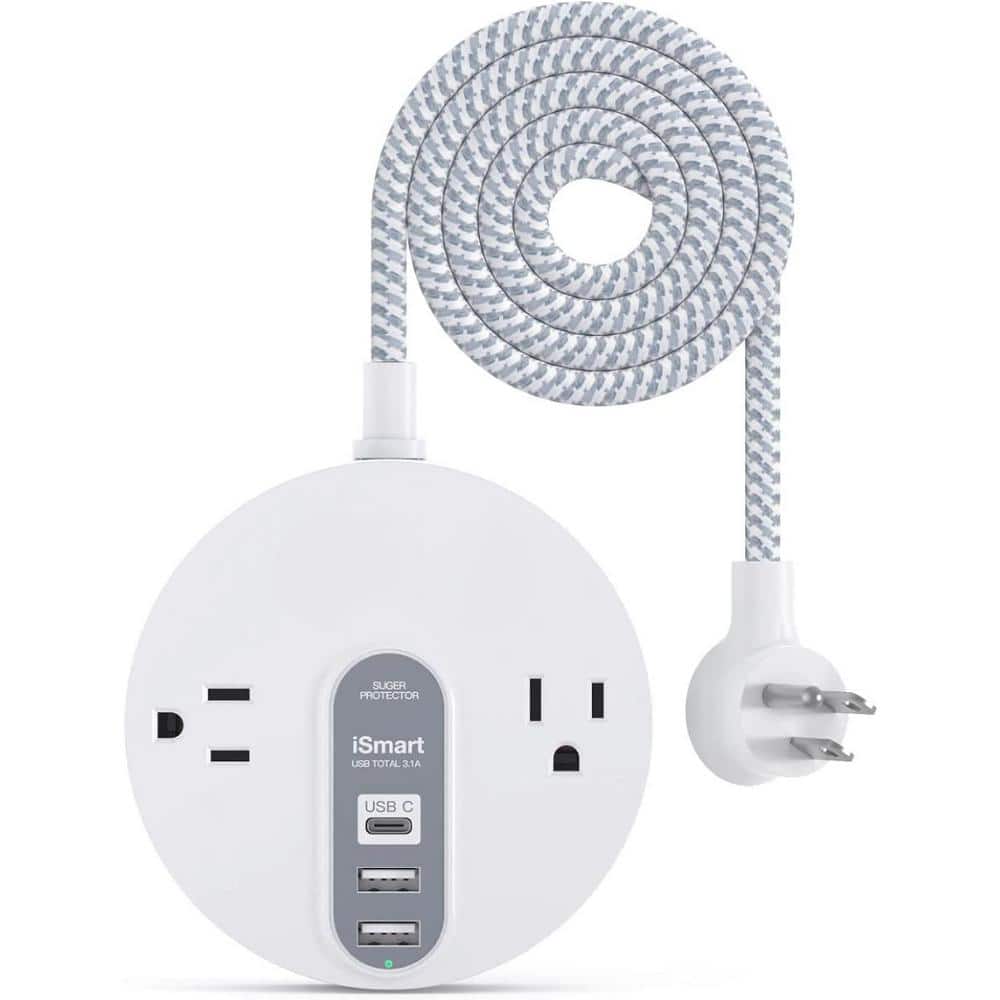 2-Outlet Power Strip Surge Protector with 3 USB Port and 5 ft. Power Cord i