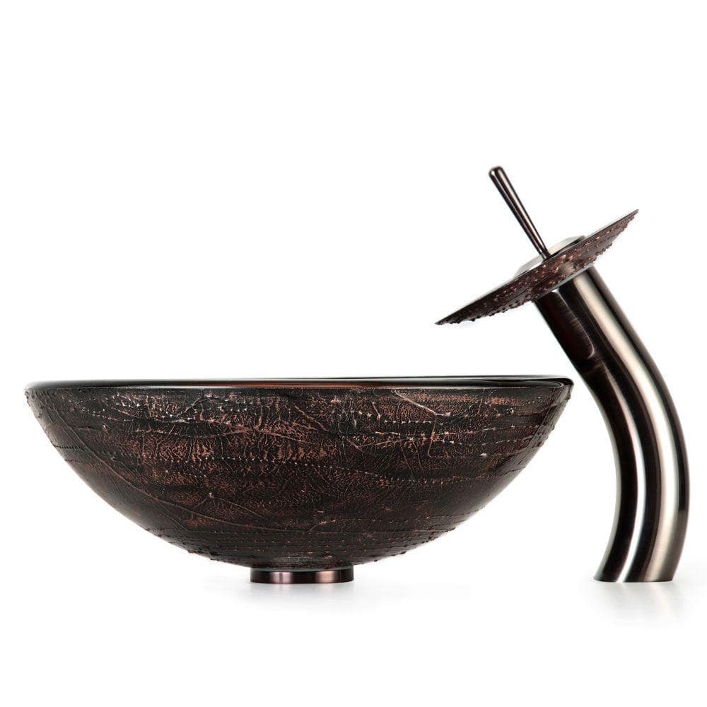 Copper Illusion Round Glass Vessel Sink with Pop-Up Drain