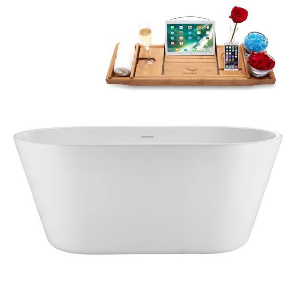 Streamline 54 in. x 29 in. Acrylic Freestanding Soaking Bathtub in Glossy White With Polished Chrome Drain