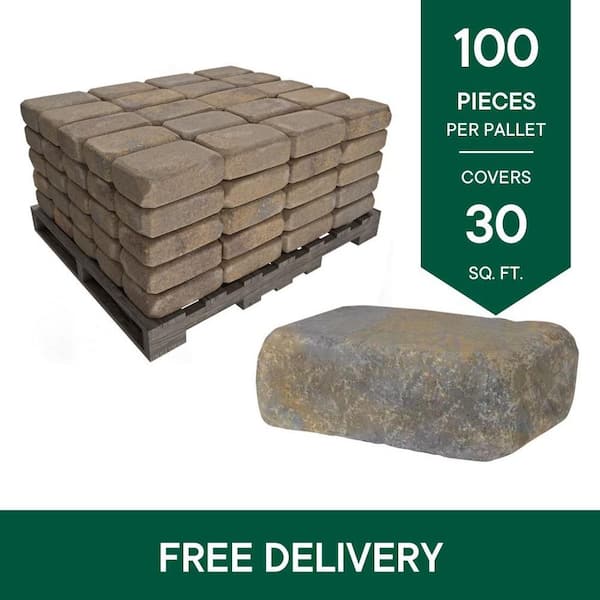 Olde Manor 3.75 in. x 11.5 in. x 8 in. Charcoal/Tan Concrete Garden Wall Block (100-Piece Pallet)