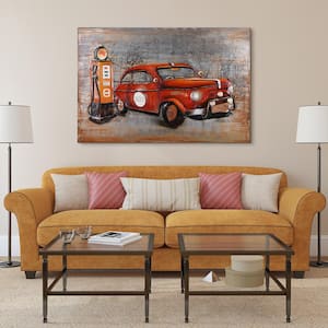 "Red car" Mixed Media Iron Hand Painted Dimensional Wall Decor