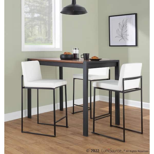 Fuji 35.5 in. White Faux Leather and Black Steel High Back Counter Height Bar Stool (Set of 2)