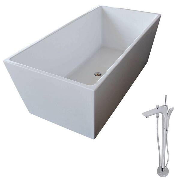 ANZZI Fjord 66.8 in. Acrylic Classic Freestanding Flatbottom Non-Whirlpool Bathtub in White and Kase Faucet in Chrome