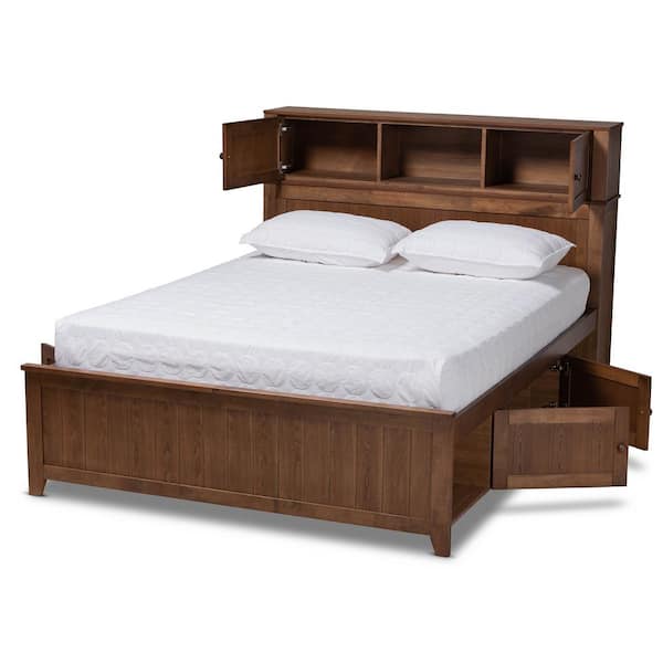 Baxton Studio Riko Walnut Queen Platform Storage Bed 168 10722 HD