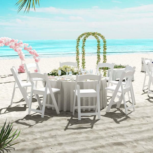 White Resin Padded Seat Folding Chairs with All-Weather Resin Frame Patio (Set of 4)