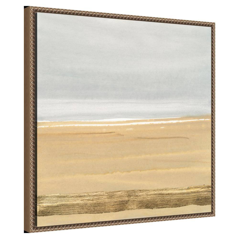 Golden Seaside Abstract Canvas Art with Beaded Frame