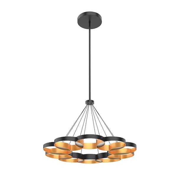 KUZCO Maestro 86-Watt 33 in. 6-Light Integrated LED Black/Gold Chandelier