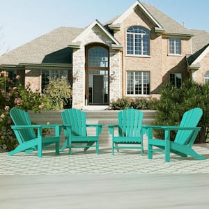 Mason Turquoise Poly Plastic Outdoor Patio Classic Adirondack Chair, Fire Pit Chair (Set of 4)