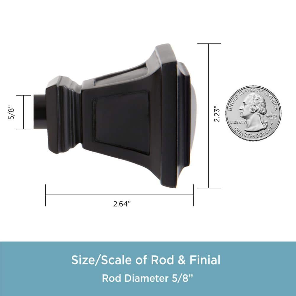 Seville Matte Black Adjustable Curtain Rod with Square Finials