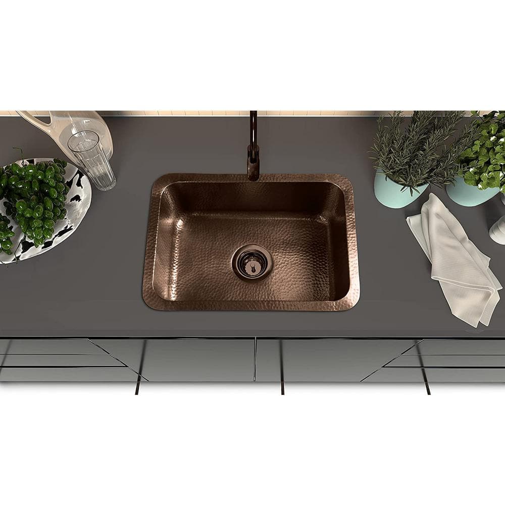 21" Hammered Copper Rectangular Drop-In Single Bowl Kitchen Sink