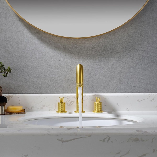 Wishful 8 in. Widespread Double Handle Low Arc Bathroom Faucet in Brushed Gold 1-Pack