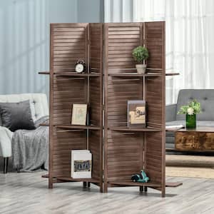 4-Panel Folding Room Divider 5.5 ft., Walnut Tone Tall Freestanding Privacy Screen Panels for Indoor Bedroom Office
